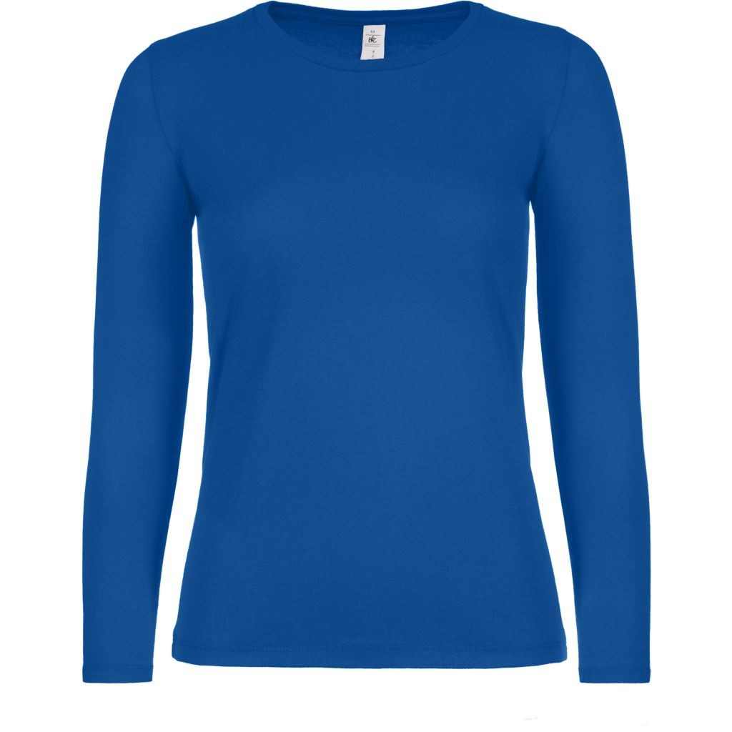 Dámské tričko B&C E150 dlouhý rukáv - modré, XS