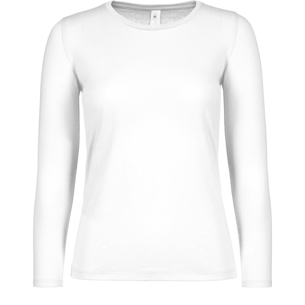Dámské tričko B&C E150 dlouhý rukáv - bílé, XL