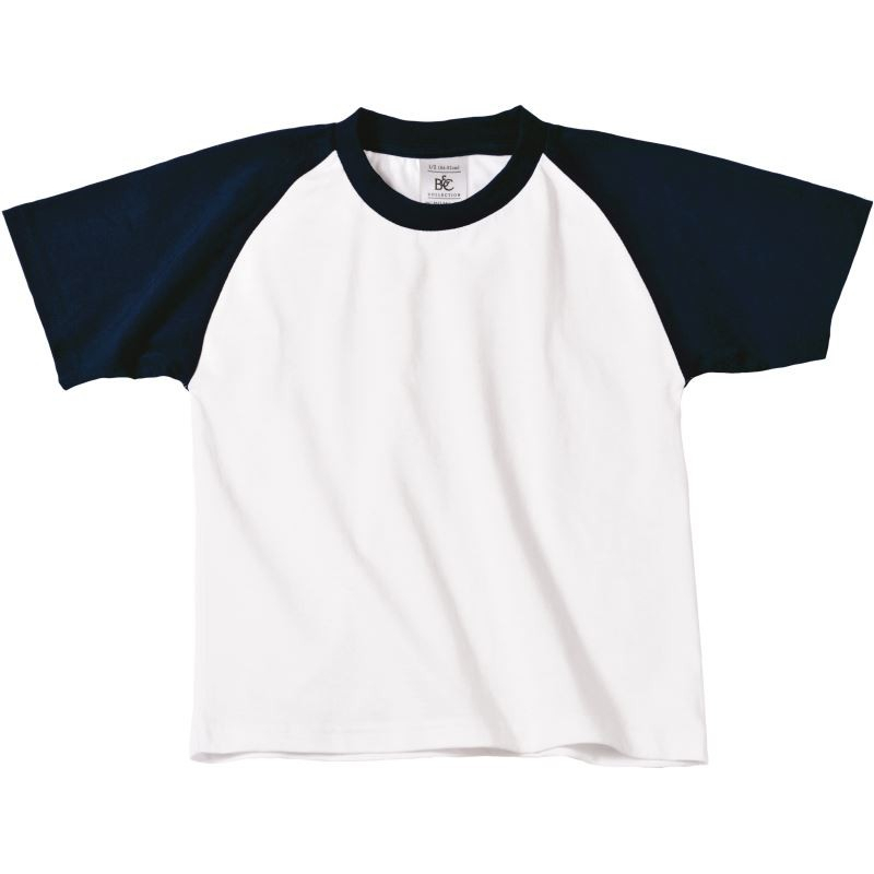 Dětské tričko B&C Base-Ball - bílé-navy, 9-11 let