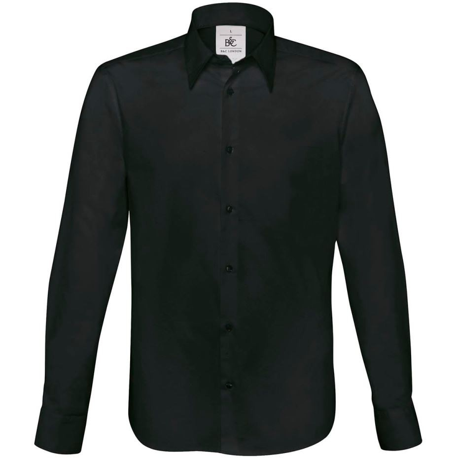 Pánská košile B&C London s dlouhým rukávem - černá, XXL