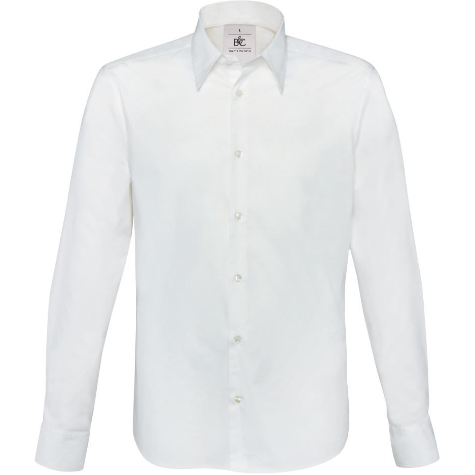 Pánská košile B&C London s dlouhým rukávem - bílá, XXL