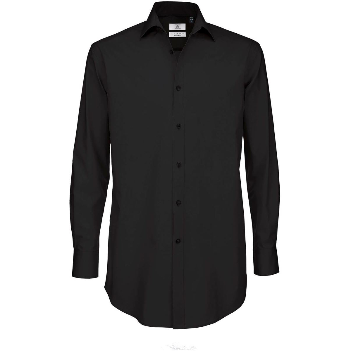 Pánská popelínová košile B&C Black Tie s dlouhým rukávem - černá, XXL