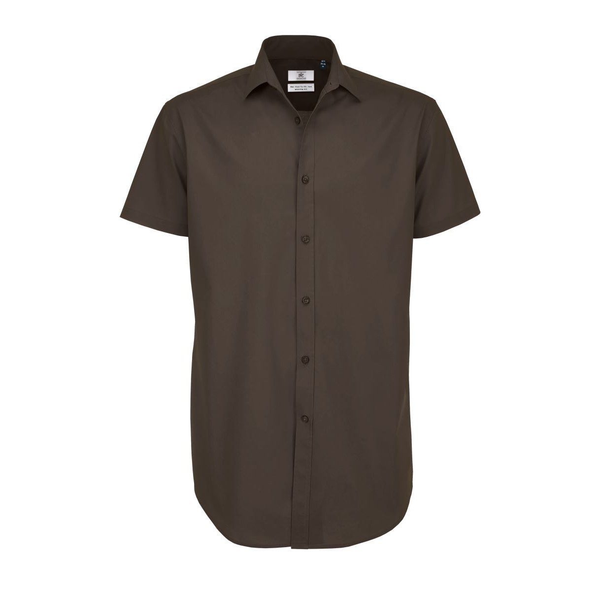 Pánská elastická popelínová košile B&C Black Tie s krátkým rukávem - hnědá, L