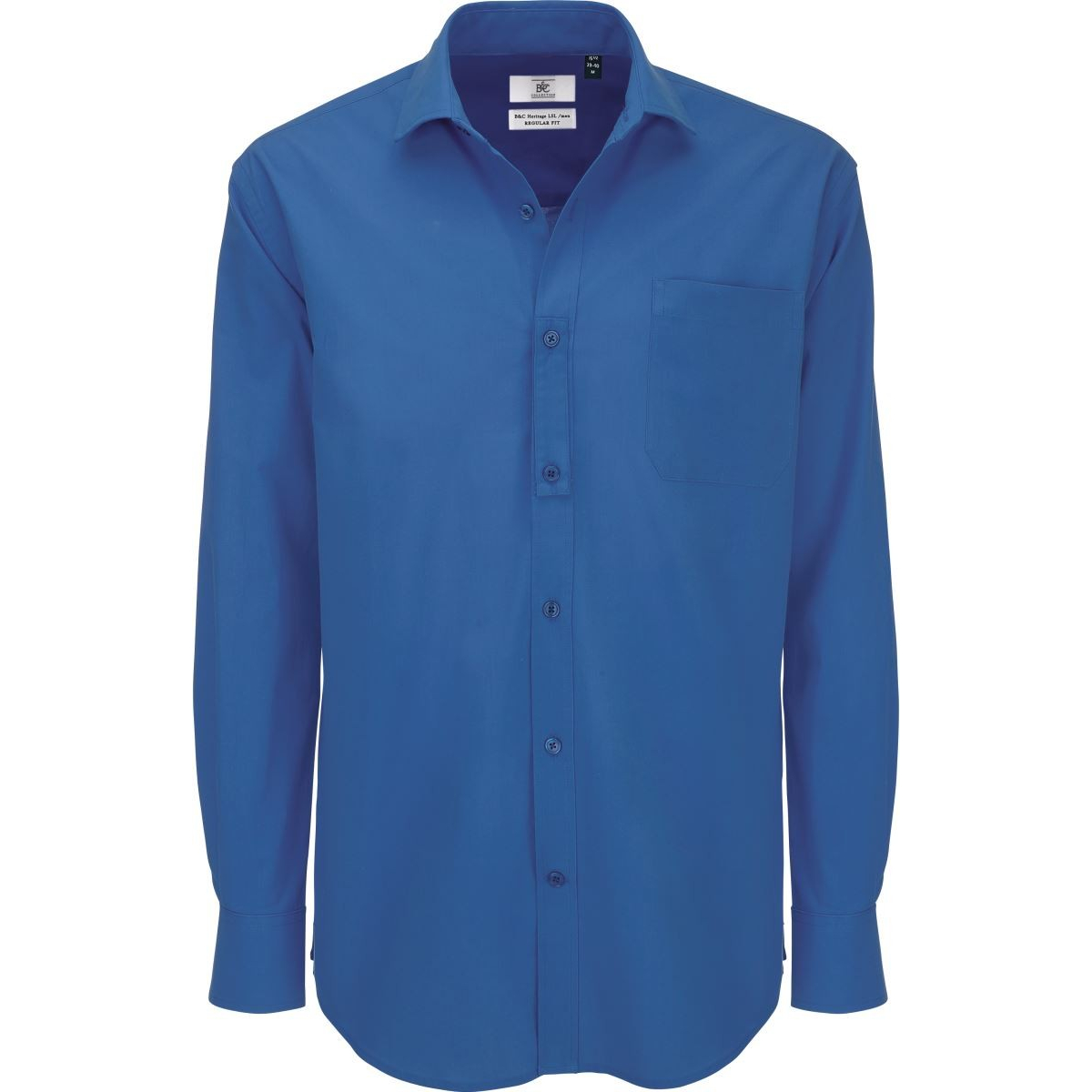 Pánská popelínová košile B&C Heritage s dlouhým rukávem - modrá, M