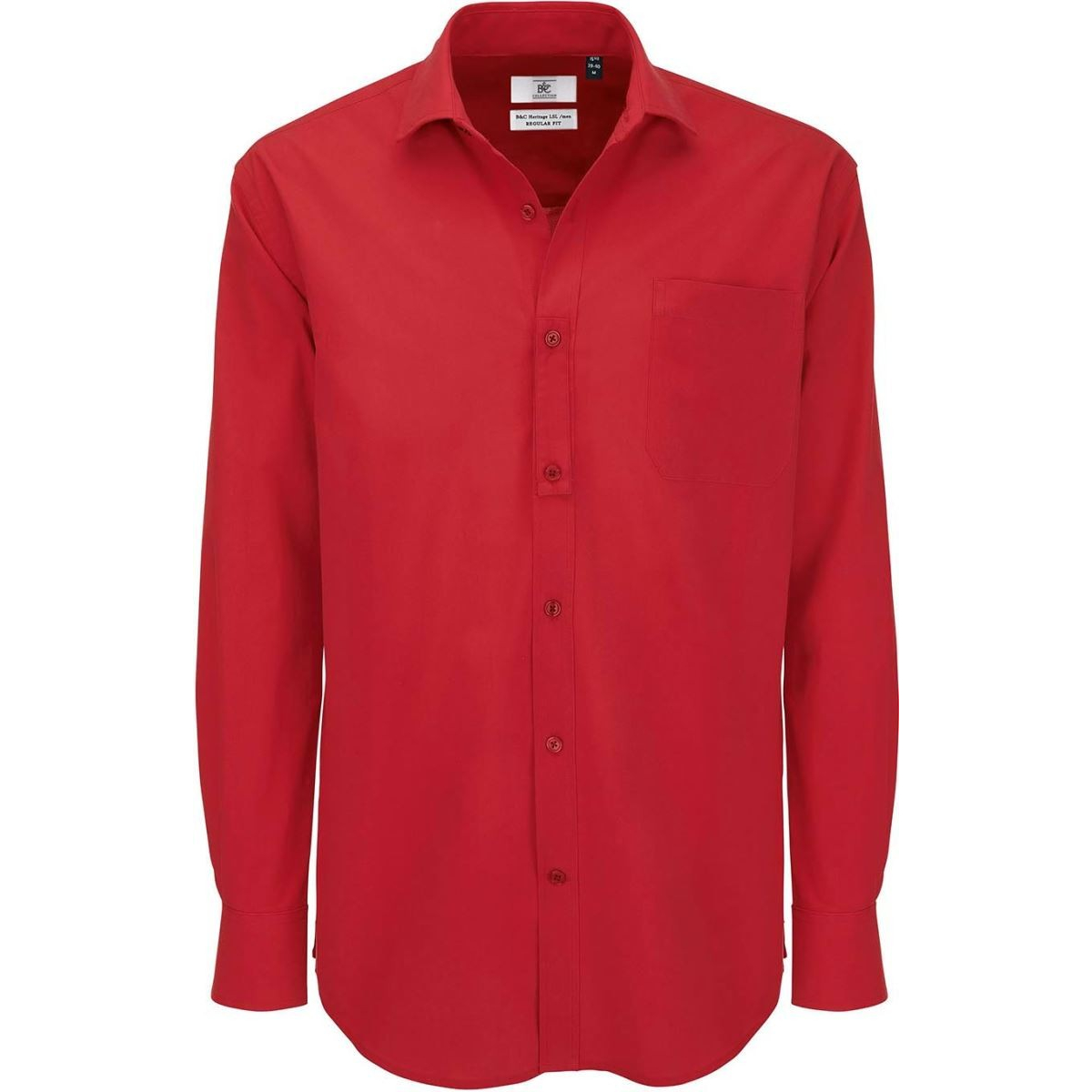 Pánská popelínová košile B&C Heritage s dlouhým rukávem - červená, M