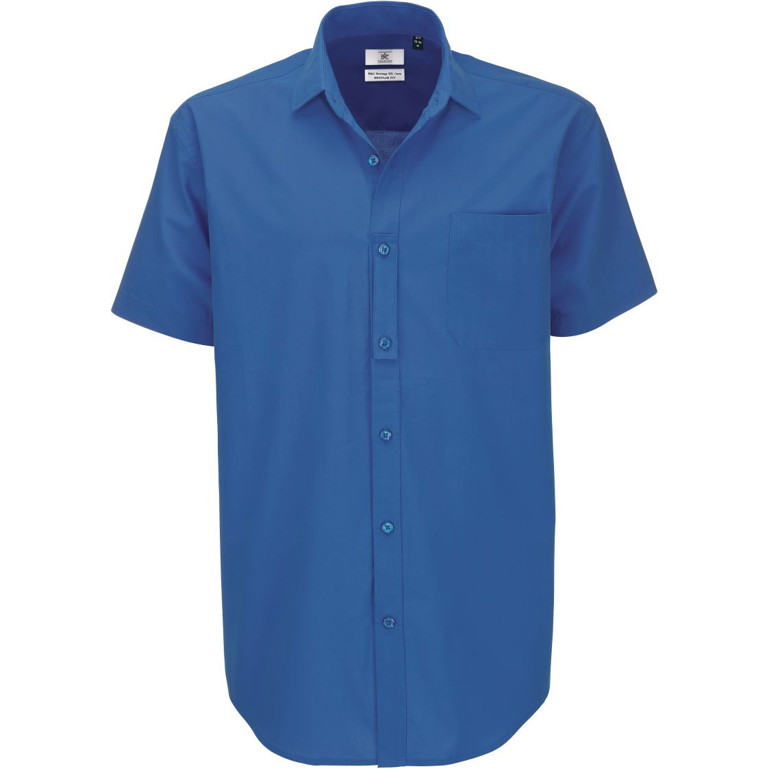Pánská popelínová košile B&C Heritage s krátkým rukávem - modrá, S
