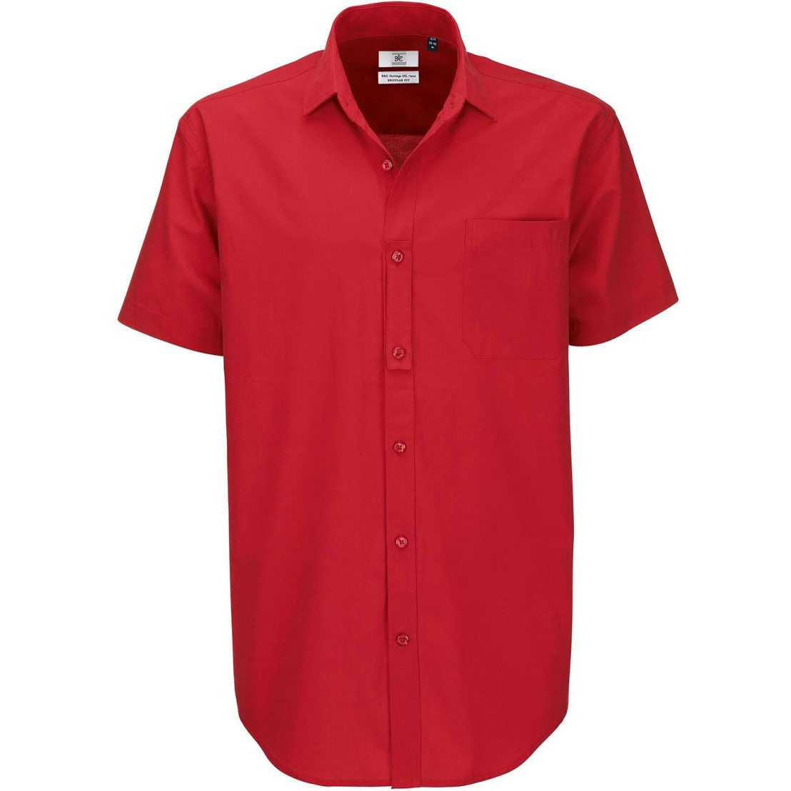 Pánská popelínová košile B&C Heritage s krátkým rukávem - červená, L
