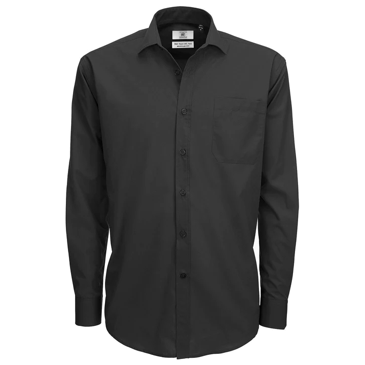 Pánská košile ze smíšeného popelínu B&C Smart s dlouhým rukávem - černá, S