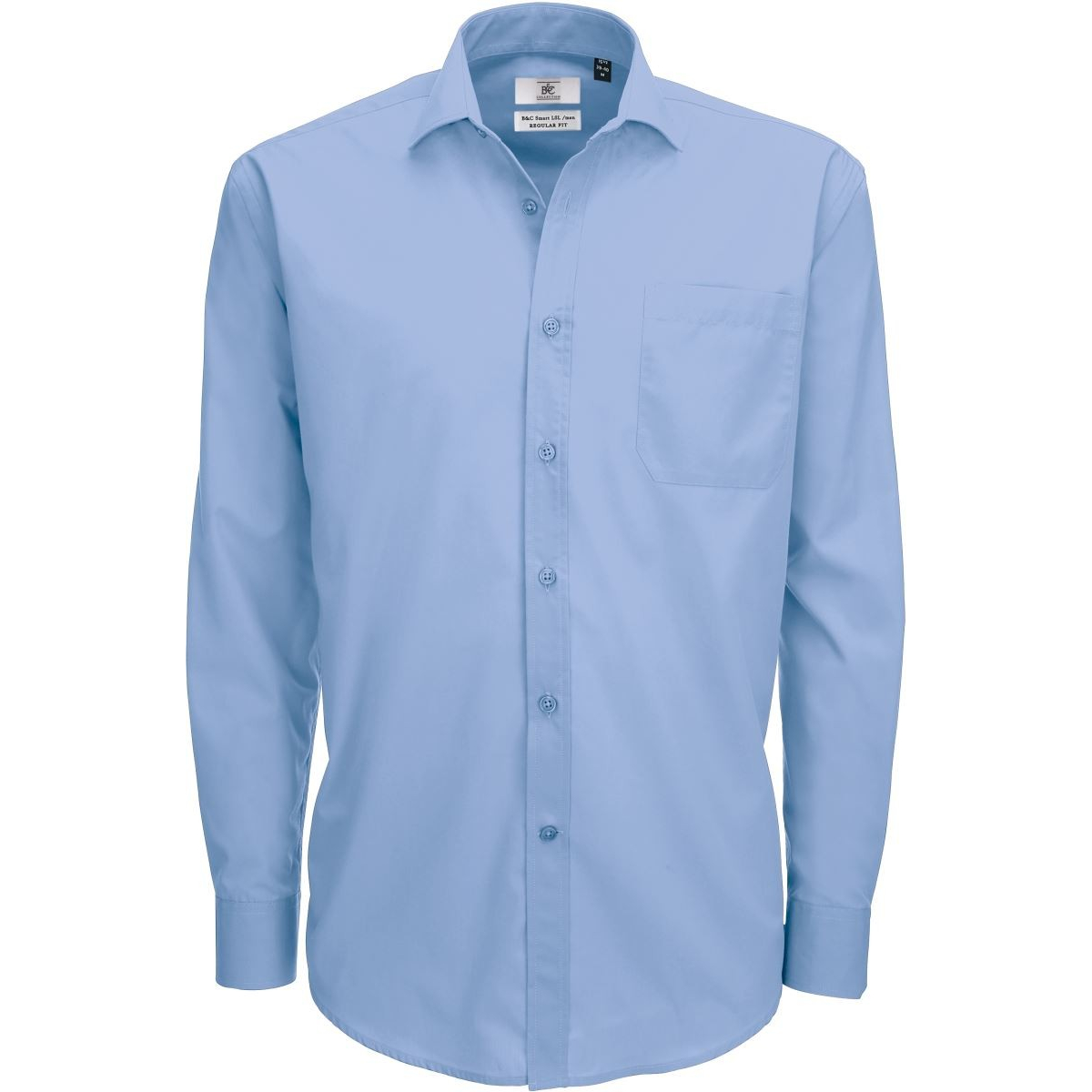Pánská košile ze smíšeného popelínu B&C Smart s dlouhým rukávem - modrá, 3XL