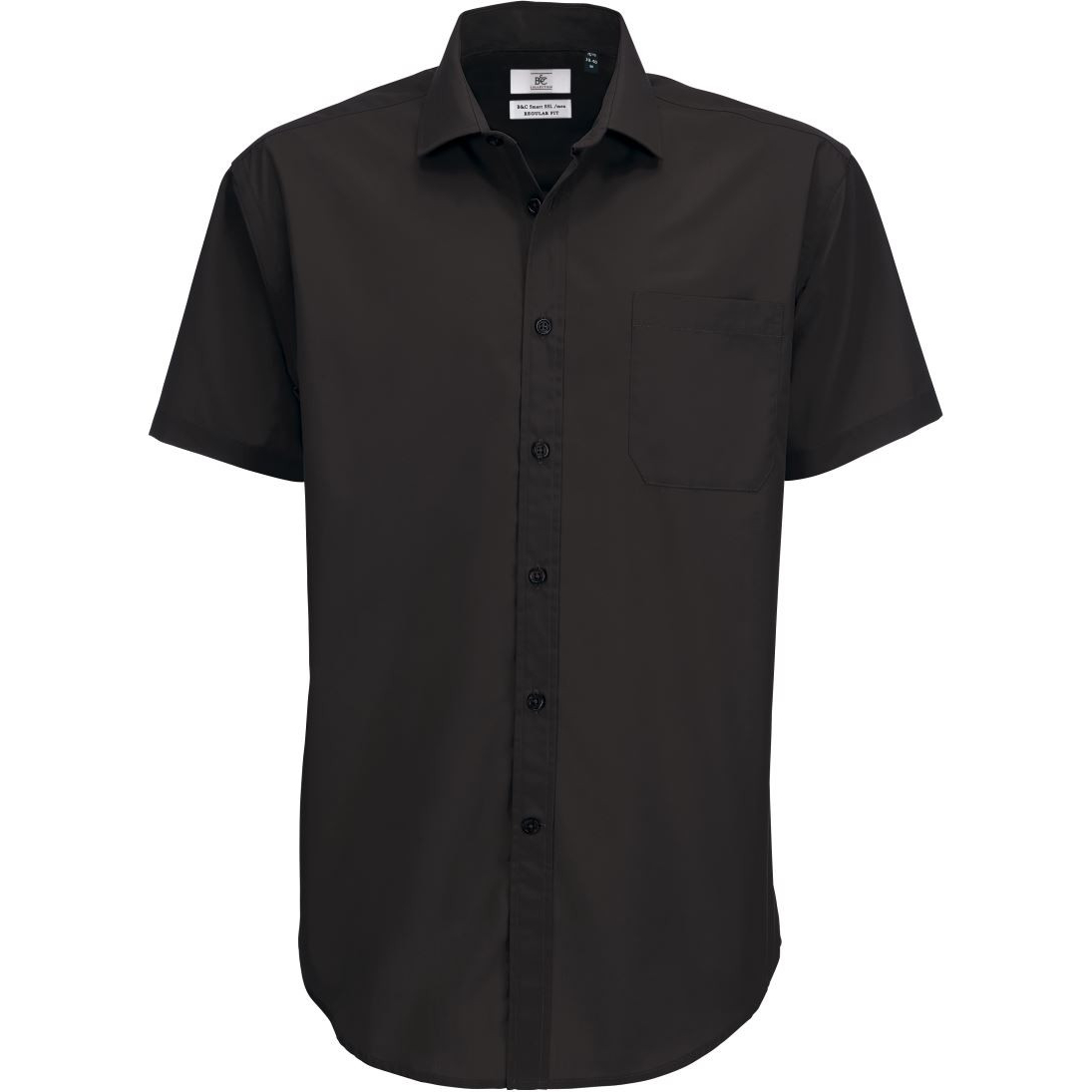 Pánská košile ze smíšeného popelínu B&C Smart s krátkým rukávem - černá, M