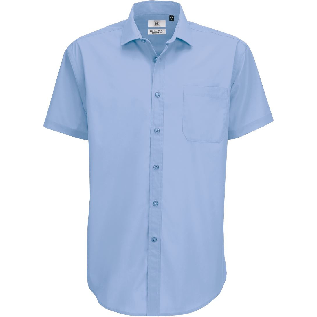 Pánská košile ze smíšeného popelínu B&C Smart s krátkým rukávem - modrá, M