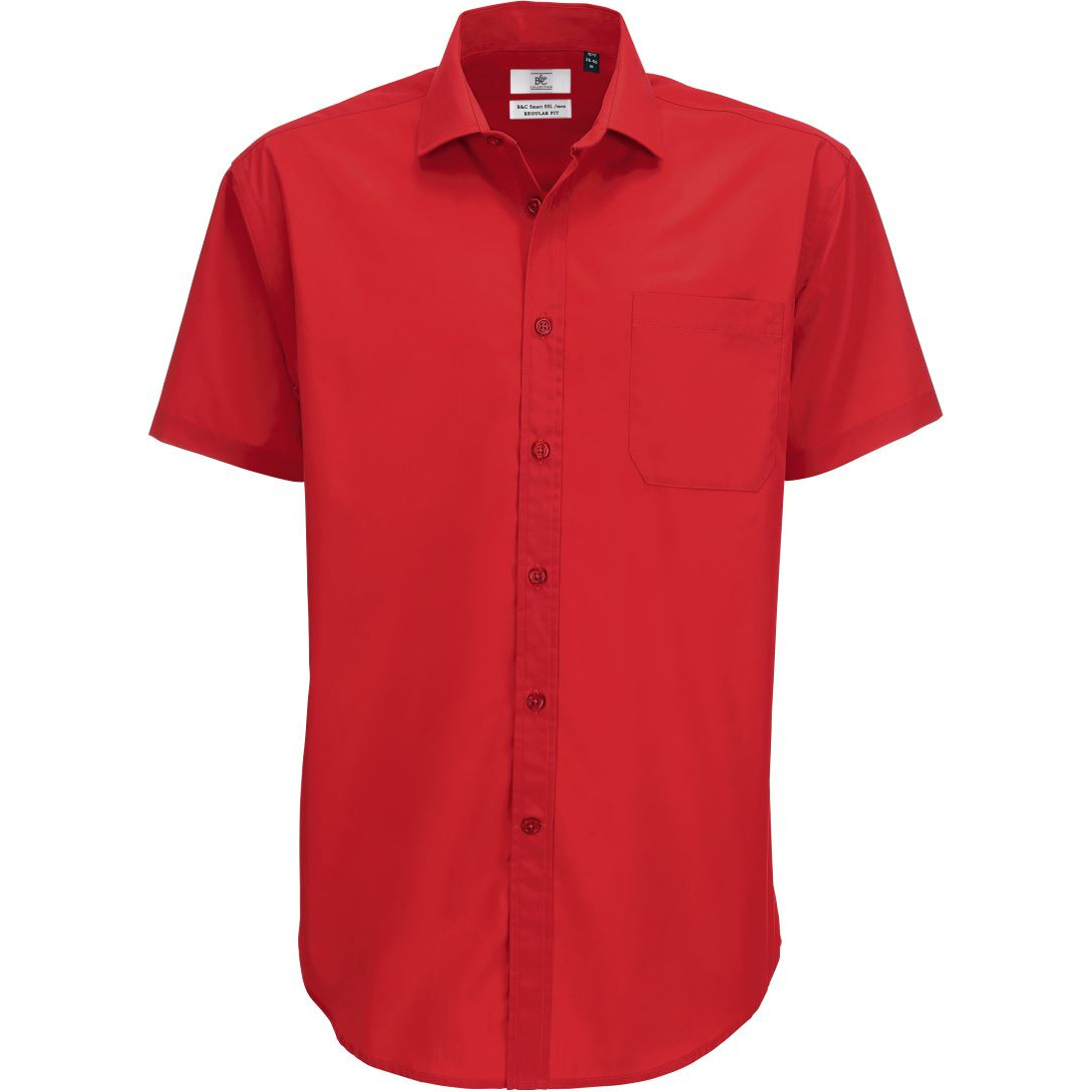 Pánská košile ze smíšeného popelínu B&C Smart s krátkým rukávem - červená, L