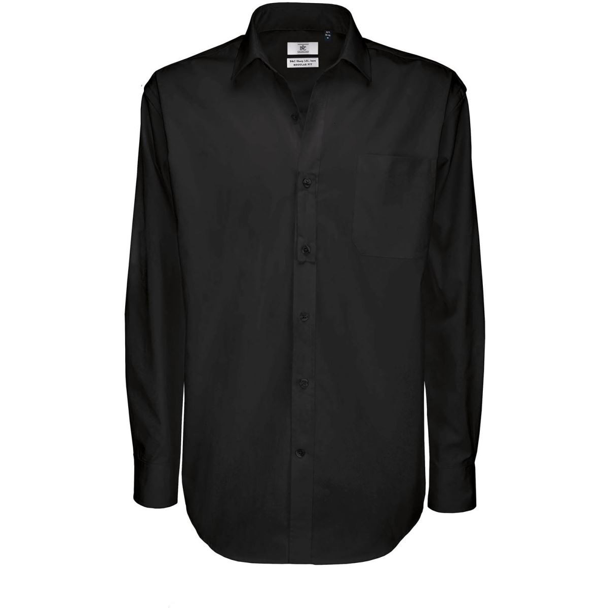 Pánská keprová košile B&C Sharp s dlouhým rukávem - černá, 4XL