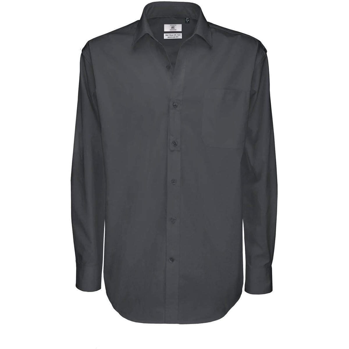 Pánská keprová košile B&C Sharp s dlouhým rukávem - tmavě šedá, 3XL