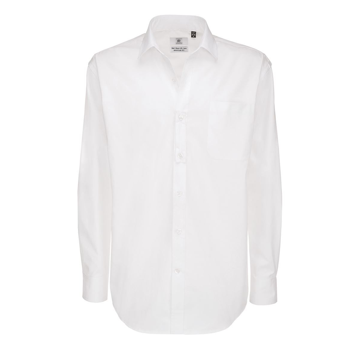 Pánská keprová košile B&C Sharp s dlouhým rukávem - bílá, 4XL