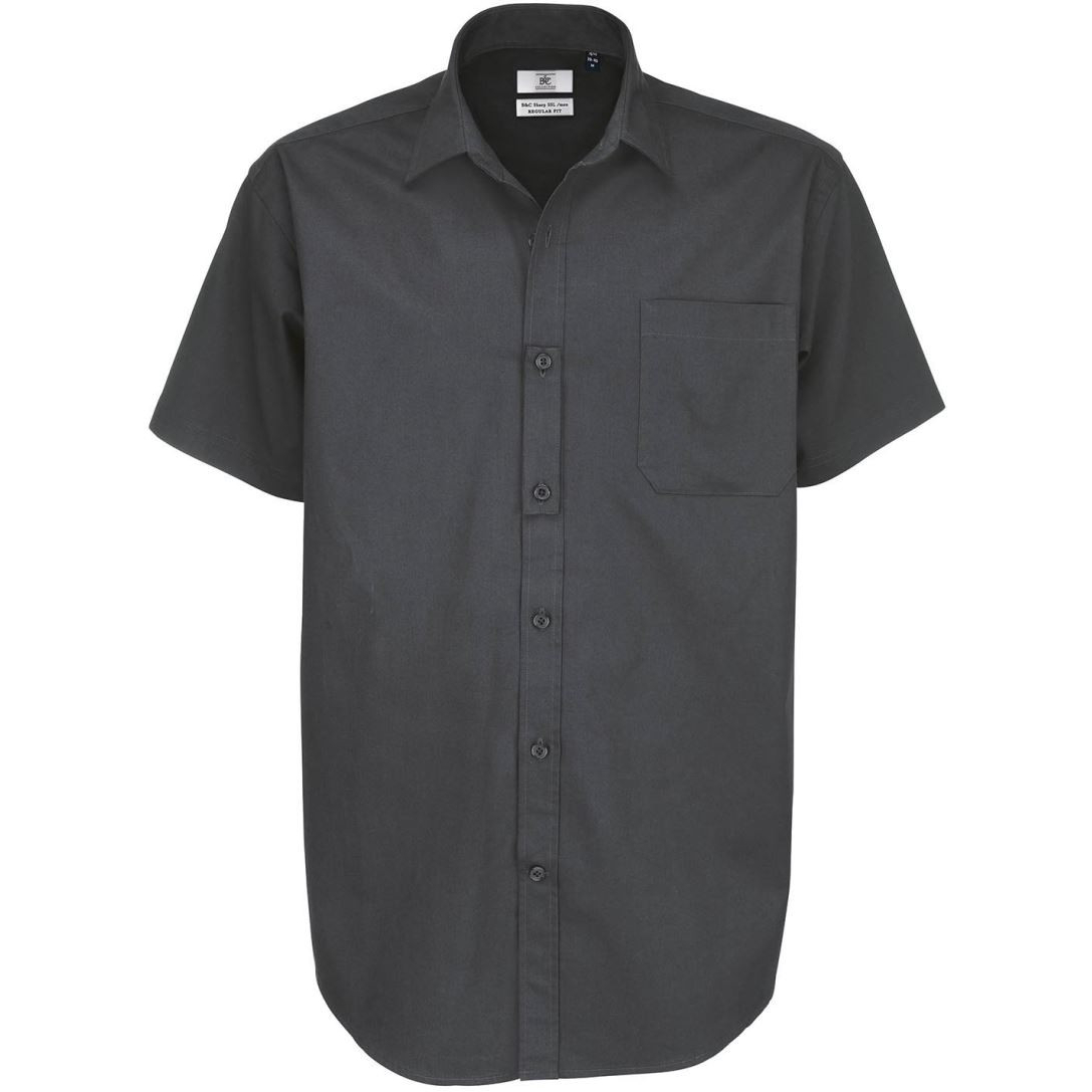 Pánská keprová košile B&C Sharp s krátkým rukávem - tmavě šedá, S