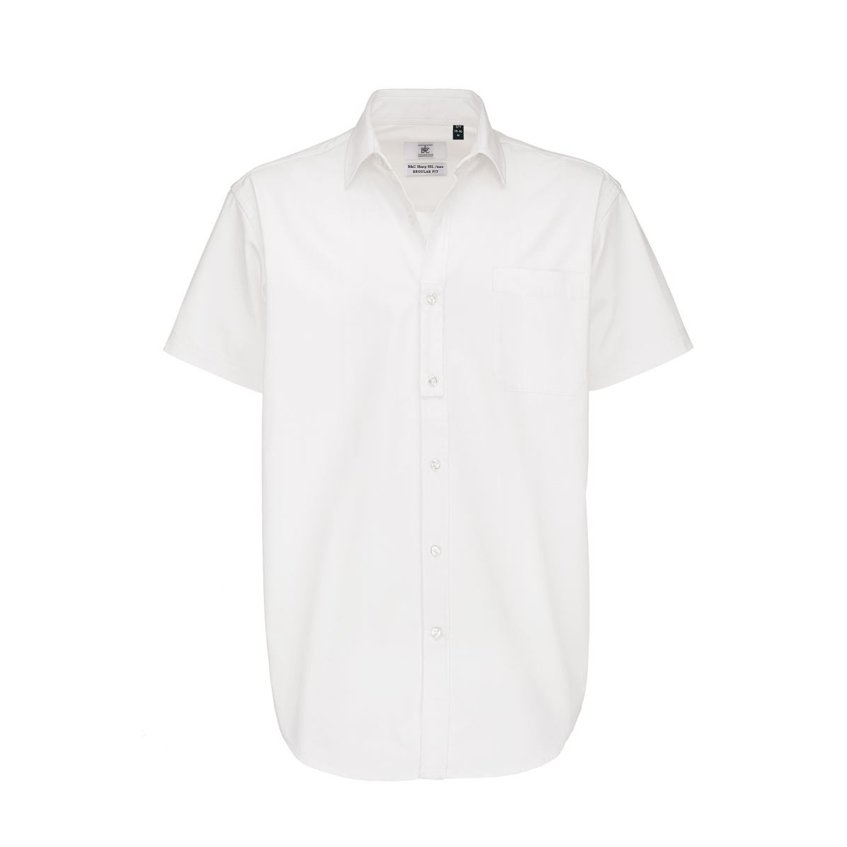 Pánská keprová košile B&C Sharp s krátkým rukávem - bílá, 4XL