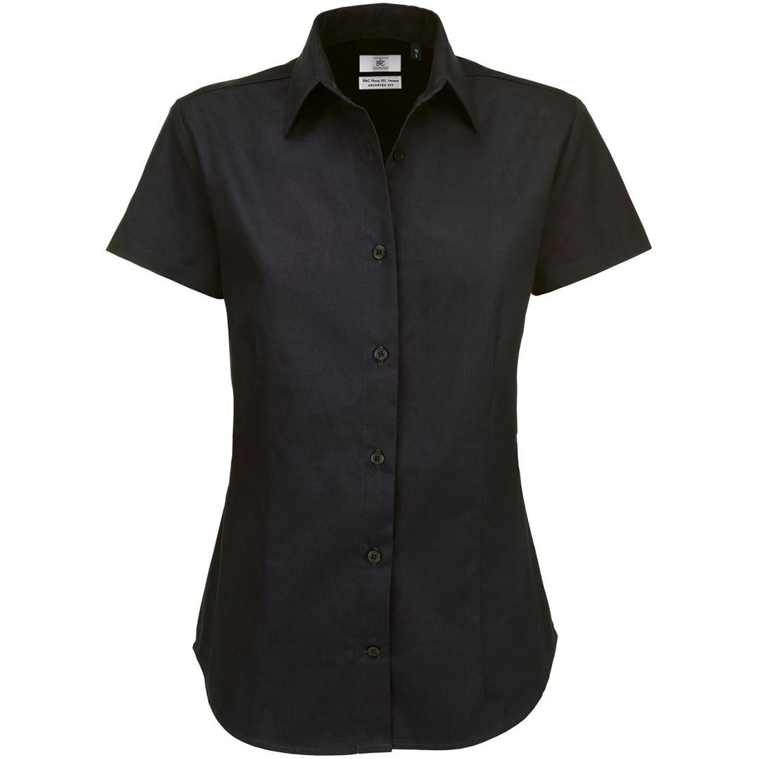 Dámská keprová košile B&C Sharp s krátkým rukávem - černá, 3XL