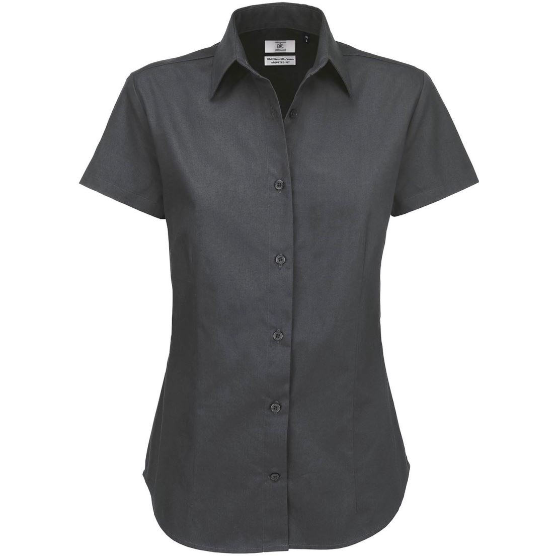 Dámská keprová košile B&C Sharp s krátkým rukávem - tmavě šedá, XS