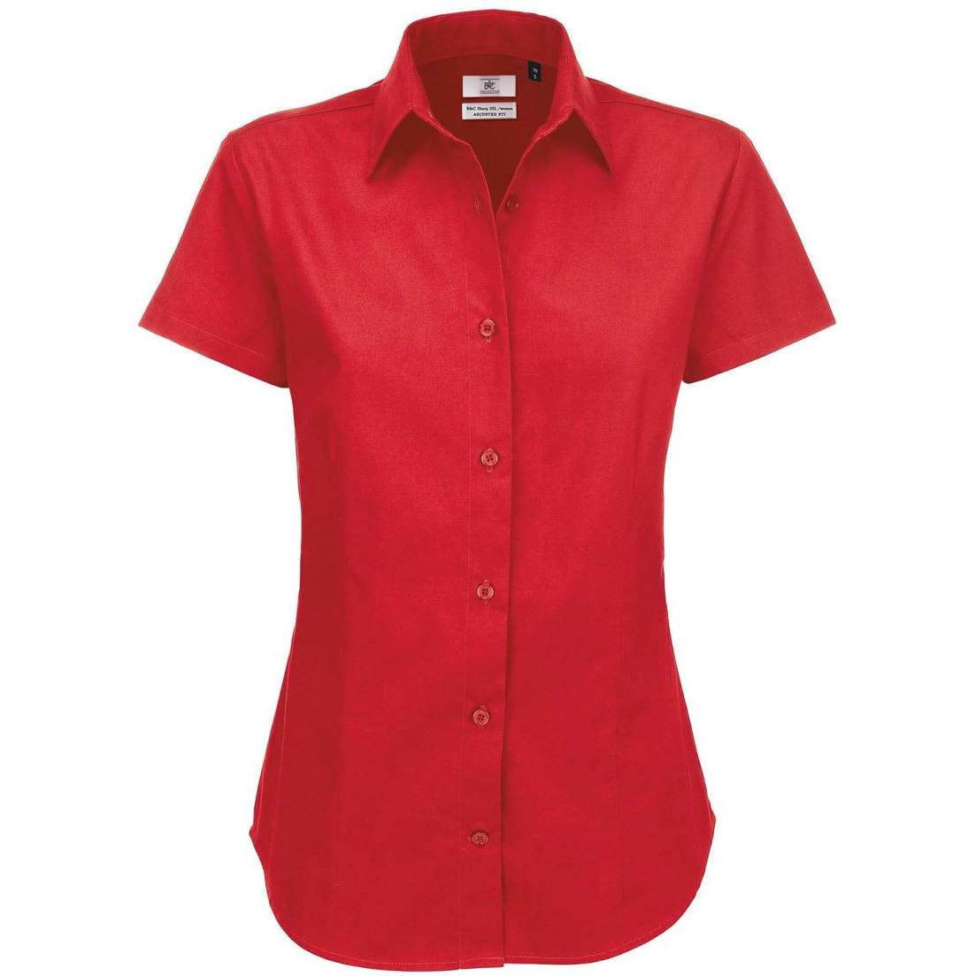 Dámská keprová košile B&C Sharp s krátkým rukávem - červená, XS