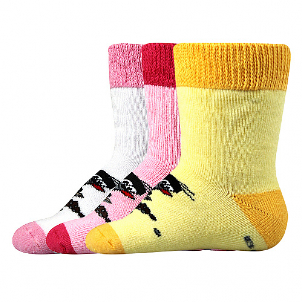 Ponožky dětské Boma Krteček froté 3 páry (bílé, růžové, žluté), 14-17