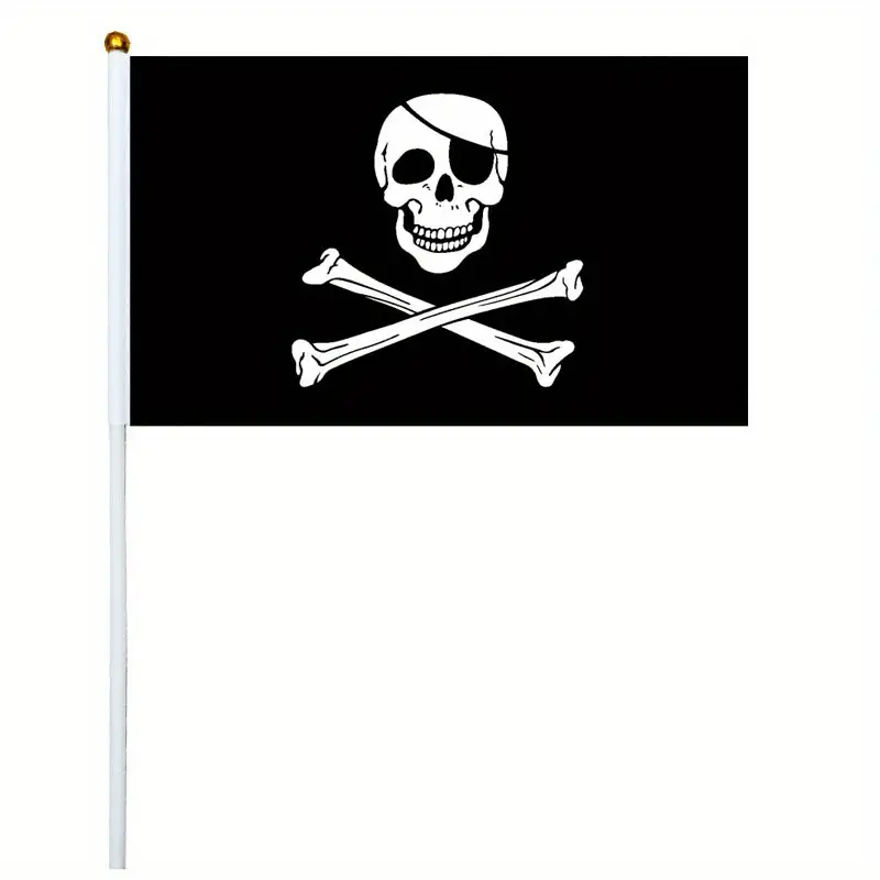 Vlajka pirátská Kostra a kosti 14 x 21 cm na plastové tyčce