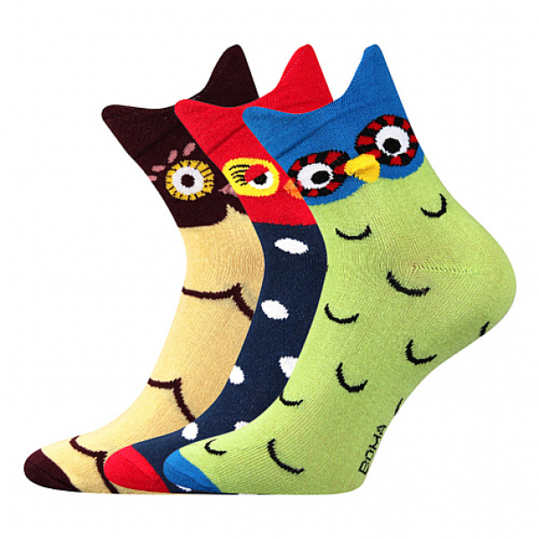Ponožky dámské Boma Xantipa 34 sovičky 3 páry (žluté, tmavě modré, zelené), 35-38