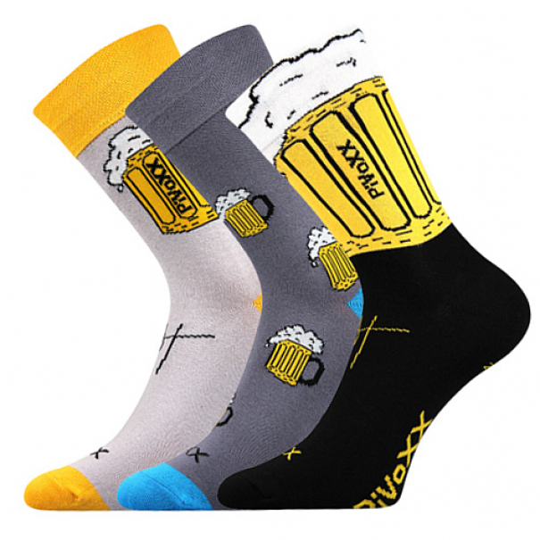 Ponožky pánské Voxx PiVoXX Pivo 3 páry (světle šedé, tmavě šedé, černé-žluté), 47-50