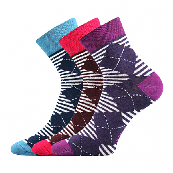 Ponožky dámské klasické Boma Ivana 45 3 páry (modré, fialové, růžové), 35-38