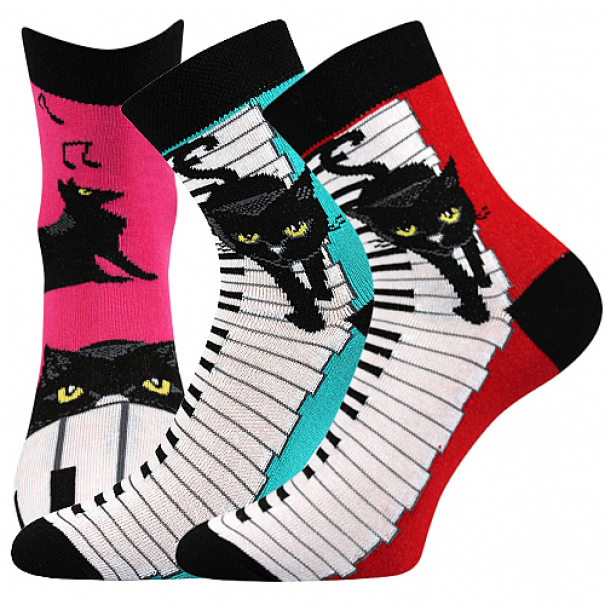 Ponožky dámské Boma Xantipa 48 Kočky 3 páry (růžové, modré, červené), 35-38