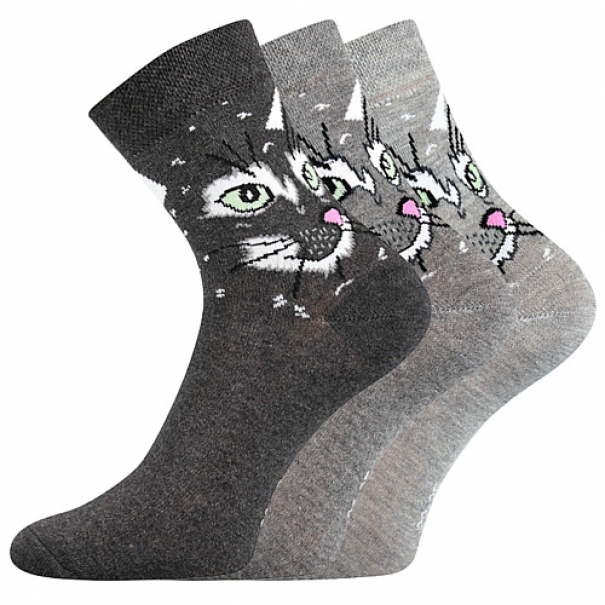 Ponožky dámské Boma Xantipa 49 Kočky 3 páry (světle šedé, šedé, tmavě šedé), 35-38