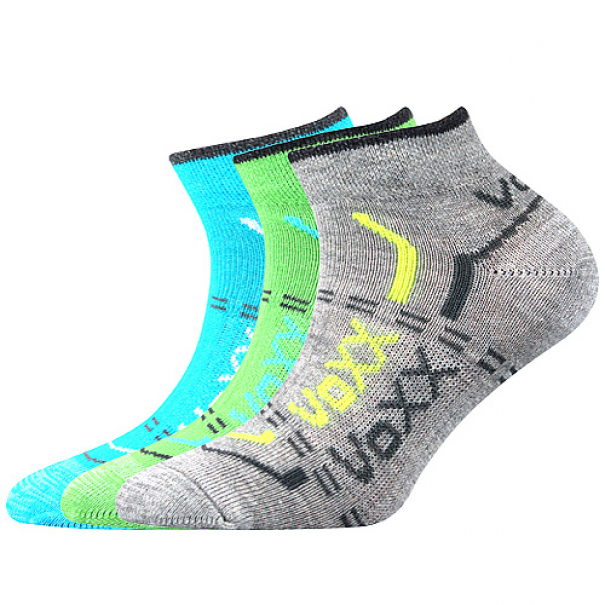 Ponožky dětské klasické Voxx Rexík 01 3 páry (modré, zelené, světle šedé), 25-29
