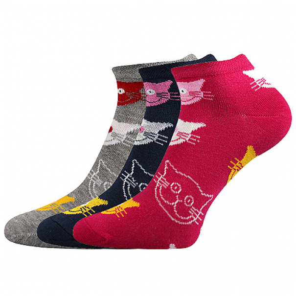 Ponožky dámské klasické Boma Piki 52 Kočky 3 páry (černé, červené, šedé), 35-38