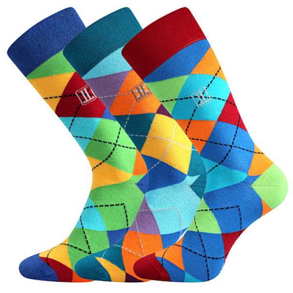 Ponožky pánské společenské Lonka Dikarus 3 páry (červené, modré, tyrkysové), 39-42
