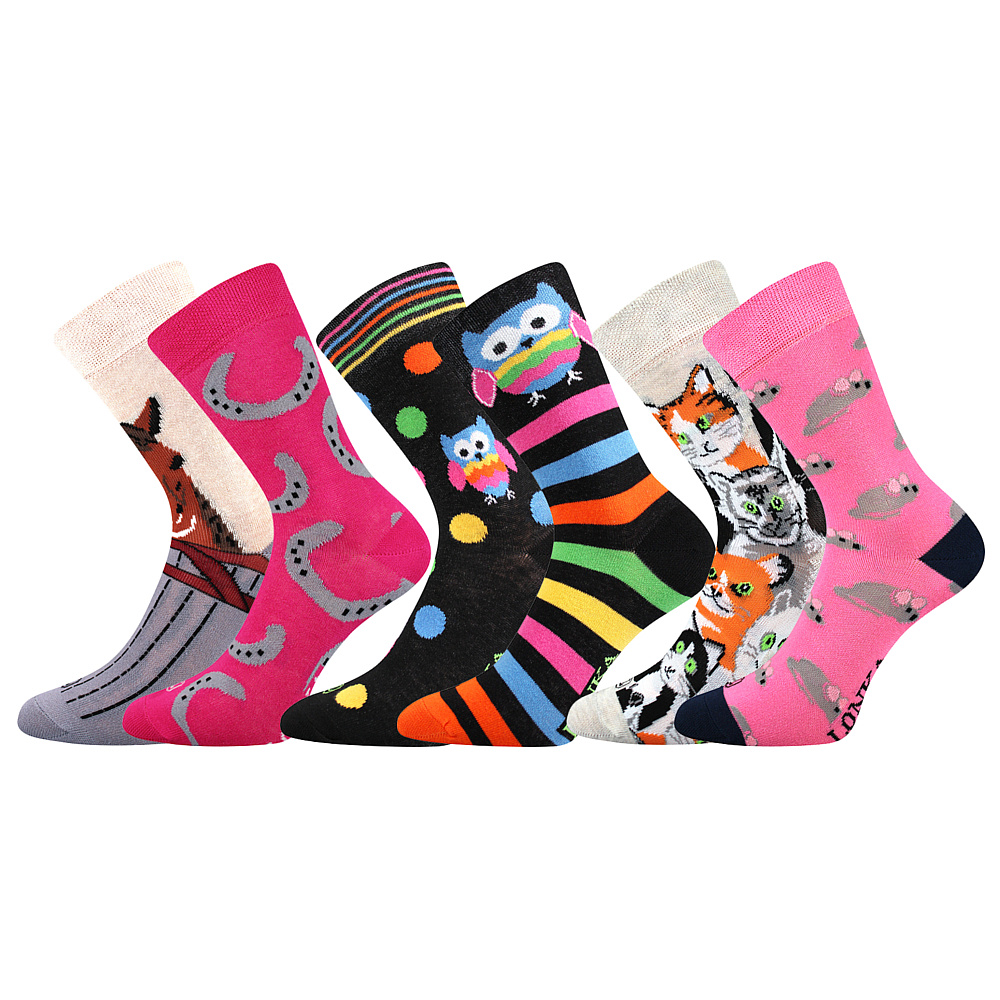 Ponožky dětské sportovní Lonka Doblik Zvířata 3 páry (růžové, černé, bílé), 35-38