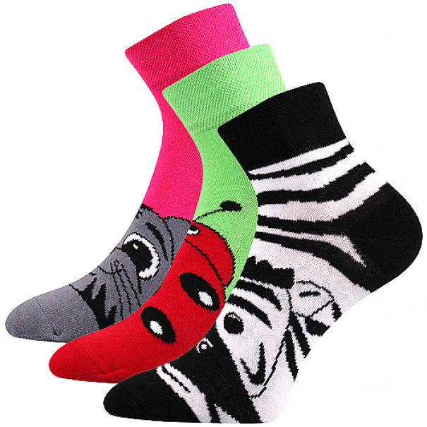 Ponožky dámské klasické Boma Jitulka Zvířata 3 páry (růžové, zelené, černé), 35-38