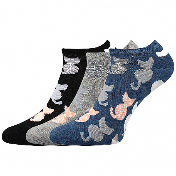 Ponožky dámské klasické Boma Piki 54 Kočky 3 páry (šedé, černé, modré)