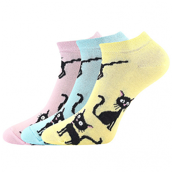 Ponožky dámské klasické Boma Piki 55 Kočky 3 páry(růžové,modré,žluté), 39-42