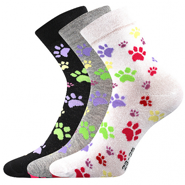 Ponožky dámské klasické Boma Xantipa 50 Tlapky 3 páry (černé, bílé, šedé), 35-38