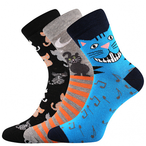 Ponožky dámské klasické Boma Xantipa 55 Kočky 3 páry (černé, modré, šedé), 39-42