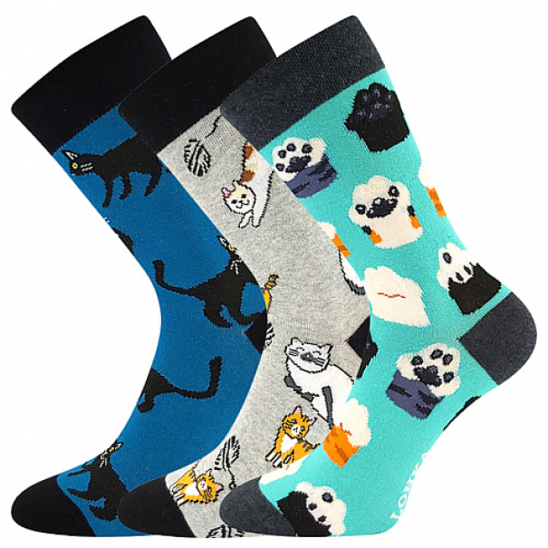 Ponožky unisex klasické Lonka Debox Kočky 3 páry (navy, modré, šedé), 39-42