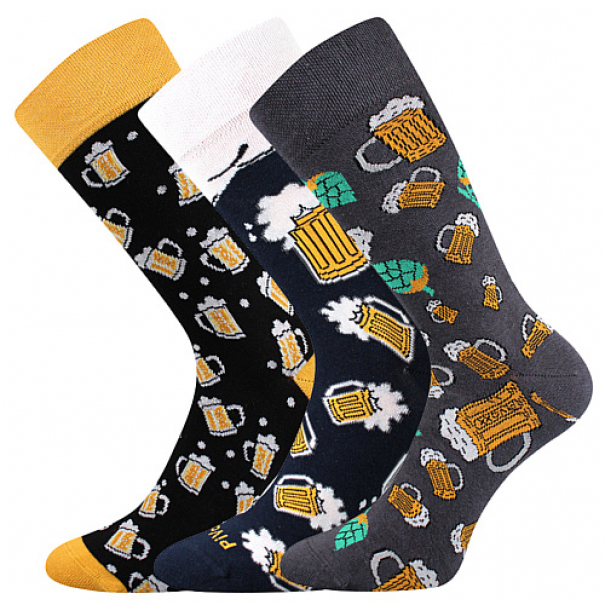 Ponožky unisex klasické Lonka Debox Pivo 3 páry (bílé, černé, žluté), 39-42