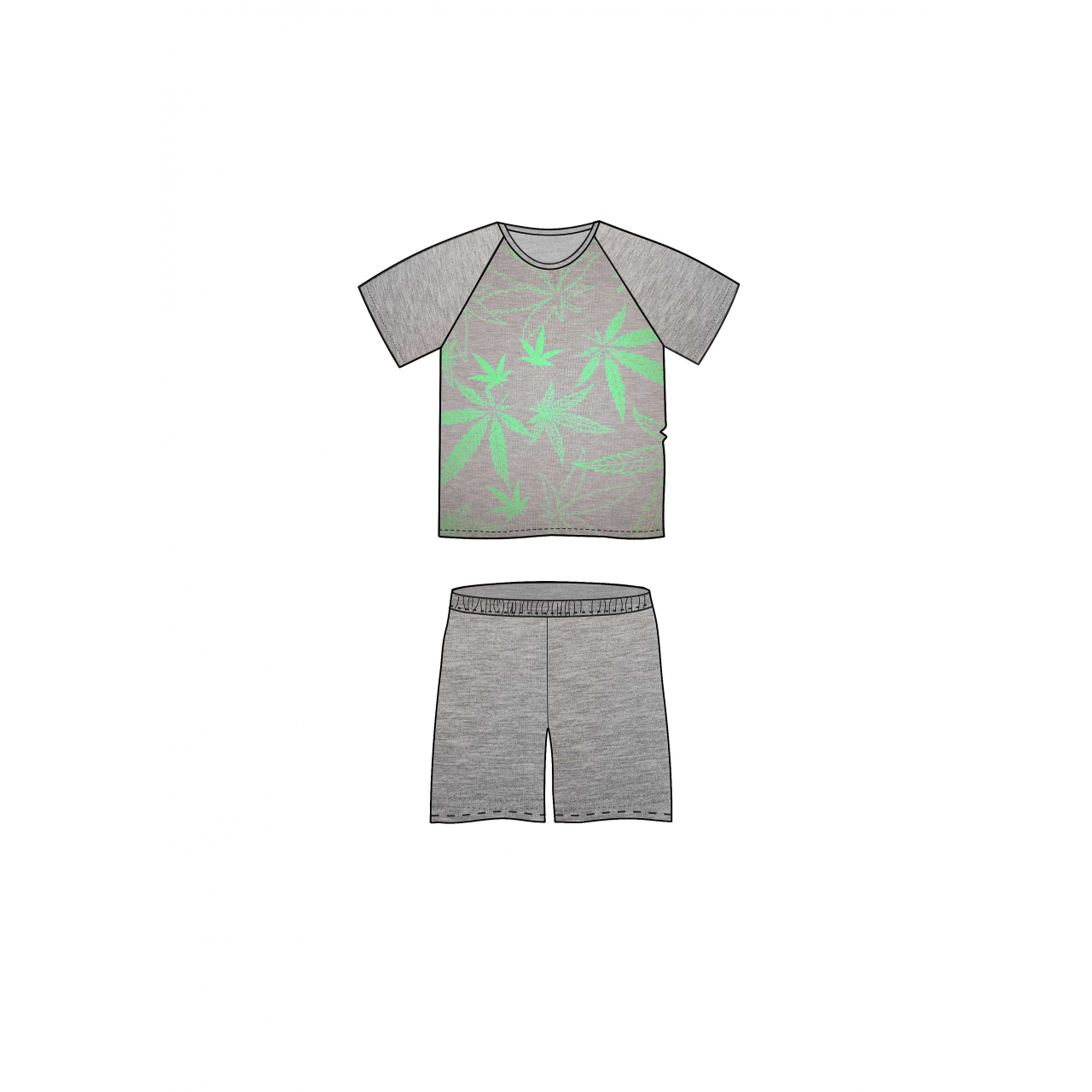 Pyžamo pánské Lonka Koffing Tráva krátký rukáv - světle šedé, XL