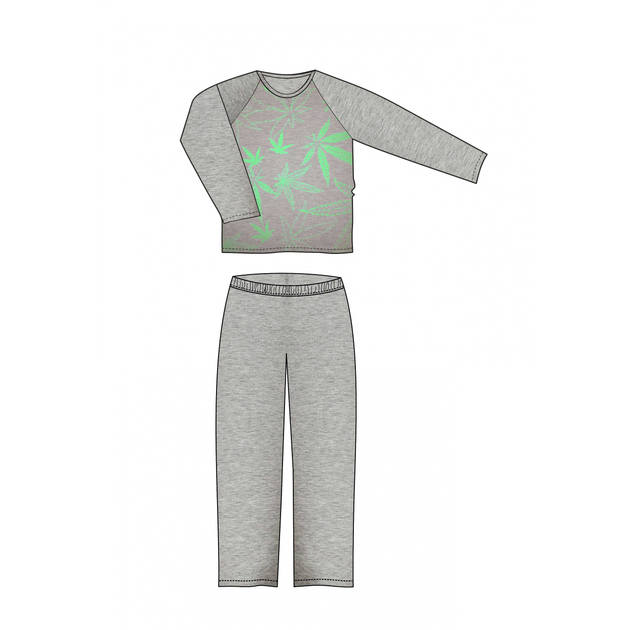 Pyžamo pánské Lonka Koffing Tráva dlouhý rukáv - světle šedé, XL