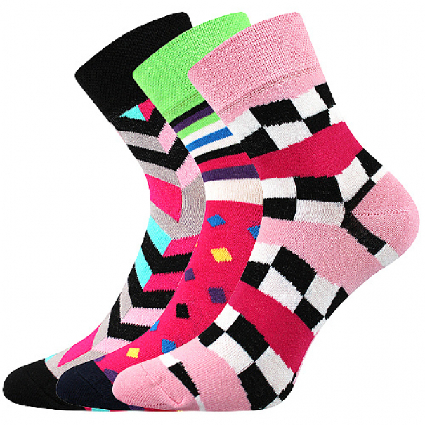 Ponožky tenké dámské Boma Ivana 56 Kostky 3 páry (černé, zelené, růžové), 35-38