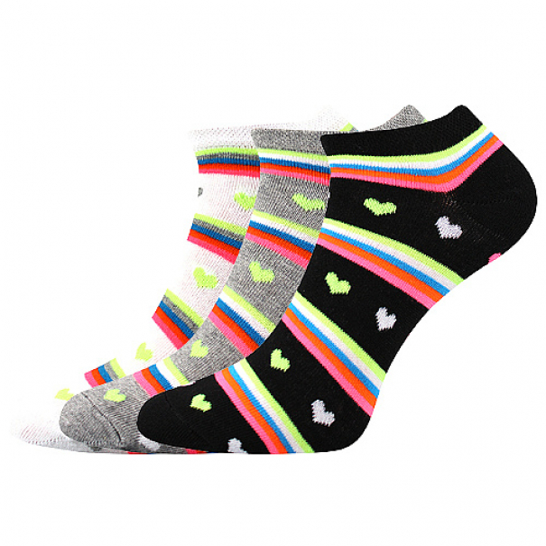 Ponožky letní dámské Boma Piki 60 Srdíčka 3 páry (černé, bílé, šedé), 39-42