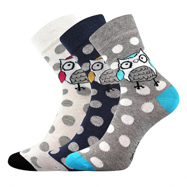 Ponožky letní dámské Boma Xantipa 60 Sovičky 3 páry (šedé, černé, bílé), 39-42