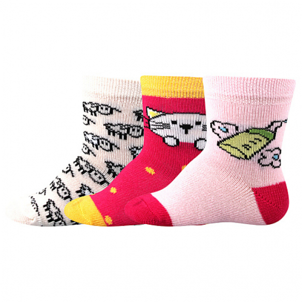 Ponožky kojenecké Boma Bejbik Holka 3 páry (bílé, červené, růžové), 14-17