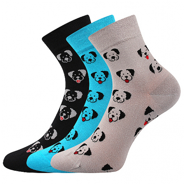 Ponožky tenké dámské Lonka Felixa Pejsvi 3 páry (černé, šedé, modré), 35-38