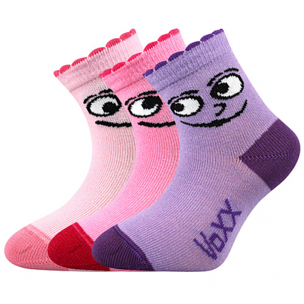 Ponožky kojenecké VoXX Kukik Holka 3 páry - růžové-fialové, 14-17